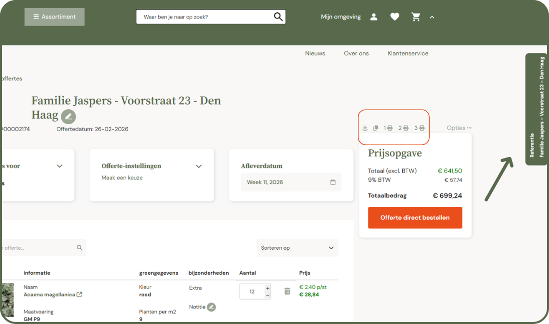 planten en offerteregels